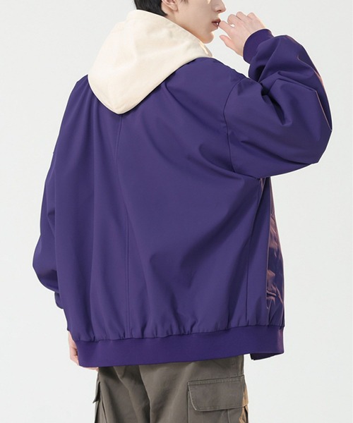 aimoha（アイモハ）の「撥水加工フード付きMA-1ジャケット/Water-repellent hooded MA-1 jacket（MA-1・メンズ・ブラック/ライトベージュ/パープル・MEDIUM/LARGE/X-LARGE）」の8枚目の写真