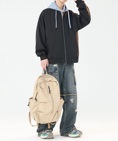 aimoha（アイモハ）の「撥水加工フード付きMA-1ジャケット/Water-repellent hooded MA-1 jacket（MA-1・メンズ・ブラック/ライトベージュ/パープル・MEDIUM/LARGE/X-LARGE）」の9枚目の写真