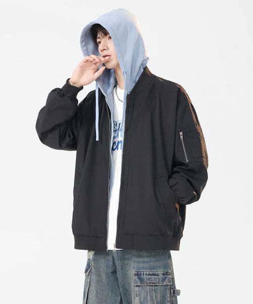 aimoha（アイモハ）の「撥水加工フード付きMA-1ジャケット/Water-repellent hooded MA-1 jacket（MA-1・メンズ・ブラック/ライトベージュ/パープル・MEDIUM/LARGE/X-LARGE）」の12枚目の写真