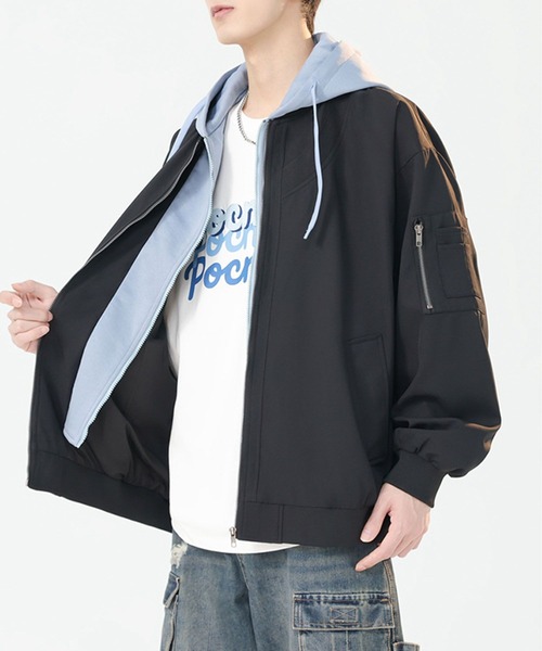 aimoha（アイモハ）の「撥水加工フード付きMA-1ジャケット/Water-repellent hooded MA-1 jacket（MA-1・メンズ・ブラック/ライトベージュ/パープル・MEDIUM/LARGE/X-LARGE）」の13枚目の写真