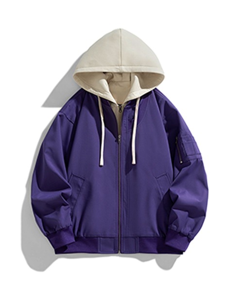 aimoha（アイモハ）の「撥水加工フード付きMA-1ジャケット/Water-repellent hooded MA-1 jacket（MA-1・メンズ・ブラック/ライトベージュ/パープル・MEDIUM/LARGE/X-LARGE）」の16枚目の写真