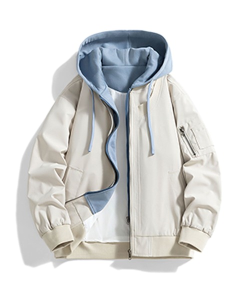 aimoha（アイモハ）の「撥水加工フード付きMA-1ジャケット/Water-repellent hooded MA-1 jacket（MA-1・メンズ・ブラック/ライトベージュ/パープル・MEDIUM/LARGE/X-LARGE）」の18枚目の写真