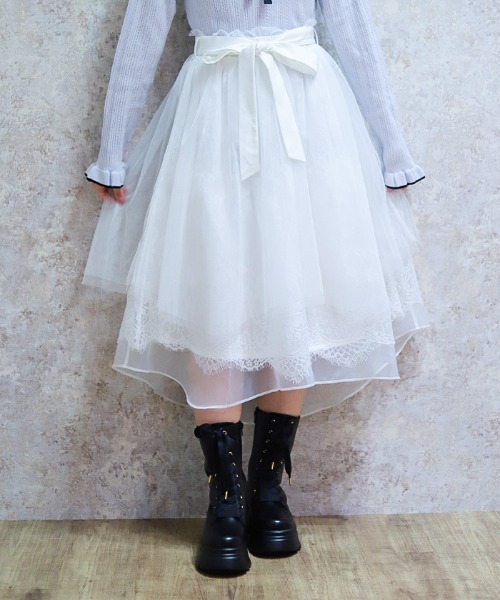 axes femme POETIQUE（アクシーズファムポエティック）の「レース×チュールイレヘムスカート（スカート・レディース・サックスブルー/ピンク/ホワイト・MEDIUM）」の2枚目の写真
