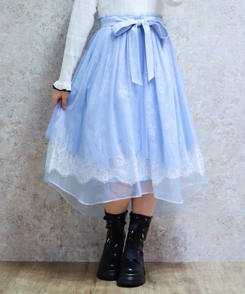 axes femme POETIQUE（アクシーズファムポエティック）の「レース×チュールイレヘムスカート（スカート・レディース・サックスブルー/ピンク/ホワイト・MEDIUM）」の3枚目の写真