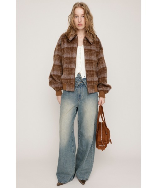 SLY(スライ)の「SHAGGY CHECK BZ シャギー チェック ブルゾン 秋服 冬服(ブルゾン・レディース・ブラウン系その他2/ネイビー系・FREE)」の3枚目の写真