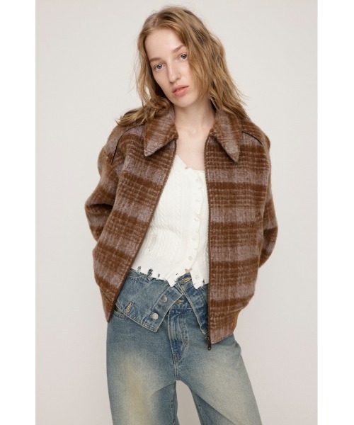 SLY(スライ)の「SHAGGY CHECK BZ シャギー チェック ブルゾン 秋服 冬服(ブルゾン・レディース・ブラウン系その他2/ネイビー系・FREE)」の4枚目の写真