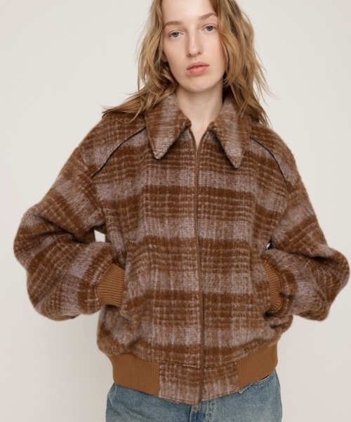 SLY(スライ)の「SHAGGY CHECK BZ シャギー チェック ブルゾン 秋服 冬服(ブルゾン・レディース・ブラウン系その他2/ネイビー系・FREE)」の5枚目の写真
