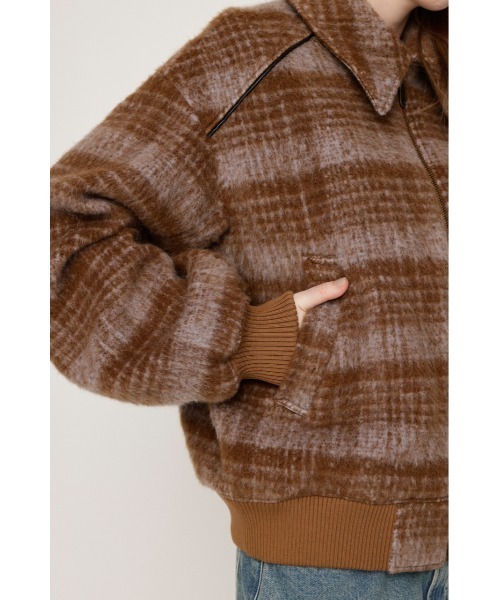 SLY(スライ)の「SHAGGY CHECK BZ シャギー チェック ブルゾン 秋服 冬服(ブルゾン・レディース・ブラウン系その他2/ネイビー系・FREE)」の7枚目の写真