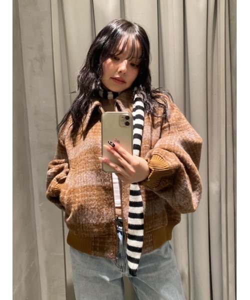 SLY(スライ)の「SHAGGY CHECK BZ シャギー チェック ブルゾン 秋服 冬服(ブルゾン・レディース・ブラウン系その他2/ネイビー系・FREE)」の10枚目の写真