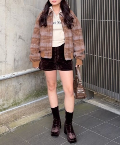 SLY(スライ)の「SHAGGY CHECK BZ シャギー チェック ブルゾン 秋服 冬服(ブルゾン・レディース・ブラウン系その他2/ネイビー系・FREE)」の11枚目の写真