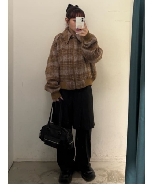 SLY(スライ)の「SHAGGY CHECK BZ シャギー チェック ブルゾン 秋服 冬服(ブルゾン・レディース・ブラウン系その他2/ネイビー系・FREE)」の12枚目の写真