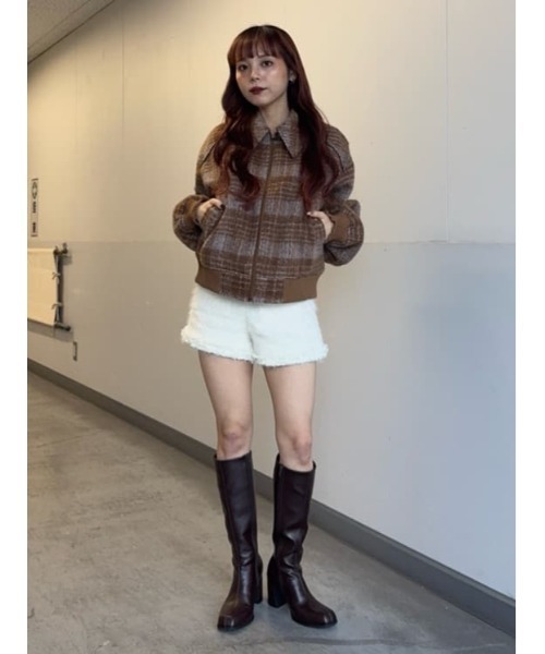 SLY(スライ)の「SHAGGY CHECK BZ シャギー チェック ブルゾン 秋服 冬服(ブルゾン・レディース・ブラウン系その他2/ネイビー系・FREE)」の16枚目の写真
