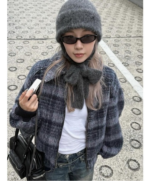 レディース SLY SHAGGY CHECK BZ シャギー チェック ブルゾン 秋服 冬服