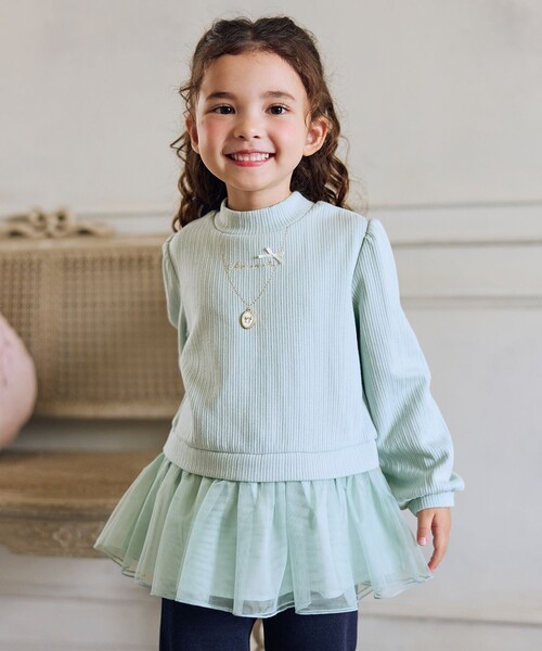 ANY(エニィ)の「裏起毛 ネックレス トレーナー(スウェット・キッズ・ネイビー系/ライトグリーン系/ホワイト系・140/160/150)」の2枚目の写真