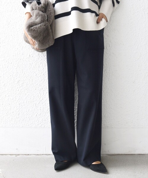 SHIPS（シップス）の「〈手洗い可能〉両面起毛 ポケット デザイン ドロスト パンツ（その他パンツ・レディース・ブラック/ネイビー/オフホワイト/ダークグレー・34/36/38/40）」の4枚目の写真