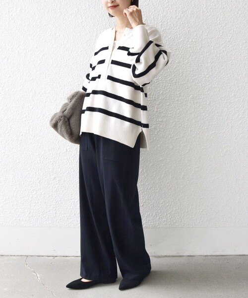 SHIPS（シップス）の「〈手洗い可能〉両面起毛 ポケット デザイン ドロスト パンツ（その他パンツ・レディース・ブラック/ネイビー/オフホワイト/ダークグレー・34/36/38/40）」の20枚目の写真