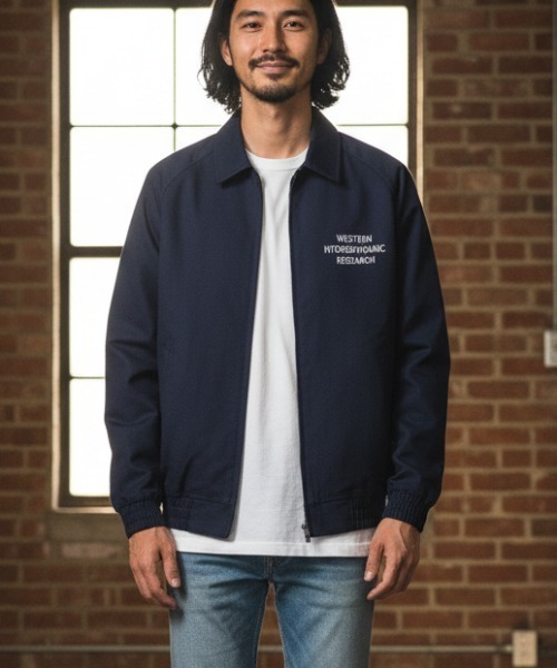 WESTERN HYDRODYNAMIC RESEARCH(ウェスタンハイドロダイナミックリサーチ)の「【Western Hydrodynamic Research/ウェスタン ハイドロダイナミック リサーチ】WORK JACKET ジャケット ブルゾン ワンポイント ブランドロゴ 刺繍(ブルゾン・メンズ・ブラック/ベージュ/ネイビー・MEDIUM/LARGE/X-LARGE)」の1枚目の写真