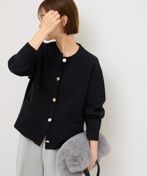 JOURNAL STANDARD relume(ジャーナルスタンダード レリューム)の「ダブルニットメタルボタンカーディガン(カーディガン/ボレロ・レディース・チャコールグレー/ブラック・FREE)」の2枚目の写真