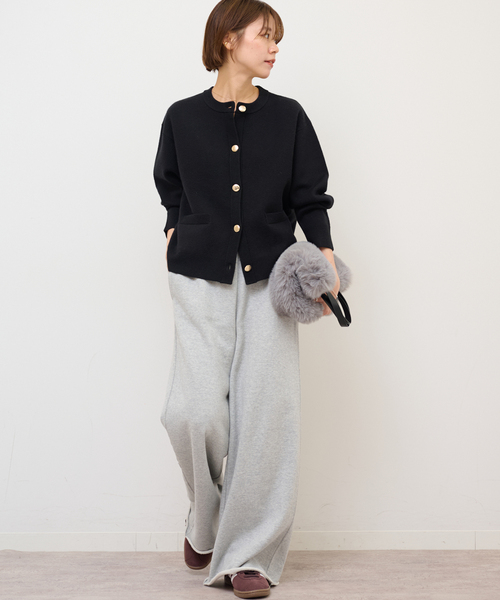 JOURNAL STANDARD relume(ジャーナルスタンダード レリューム)の「ダブルニットメタルボタンカーディガン(カーディガン/ボレロ・レディース・チャコールグレー/ブラック・FREE)」の4枚目の写真