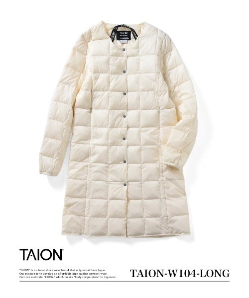 TAION(タイオン)の「TAION/タイオン/CREW NECK LONG DOWN JKT(ダウンジャケット/コート・レディース・オフホワイト/ブラック・S/M/L)」の2枚目の写真