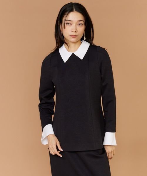 INED(イネド)の「ダンボールニット ペプラムブラウス【セットアップ対応】(シャツ/ブラウス・レディース・ネイビー・11号/9号/7号)」の1枚目の写真