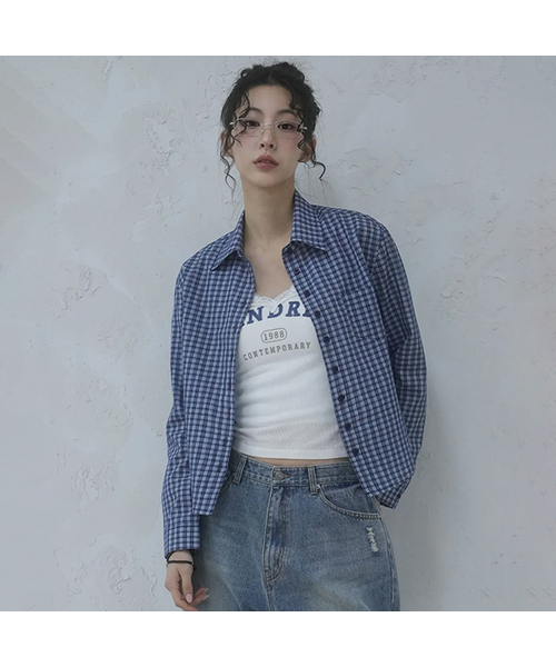 AVANDRESS(アバンドレス )の「シー ミニマル チェック シャツ - 3COL(シャツ/ブラウス・レディース・ブラック/パープル/ブルー・FREE)」の2枚目の写真
