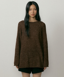 boucle embossing knit sweater-brown
