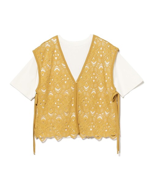 BEAMS HEART(ビームスハート)の「レースベスト セット 半袖 プルオーバー (セットアイテム)(Tシャツ/カットソー・レディース・オフホワイト/チャコールグレー/イエロー・FREE)」の1枚目の写真