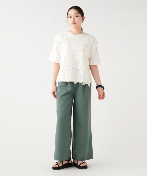 BEAMS HEART(ビームスハート)の「レースベスト セット 半袖 プルオーバー (セットアイテム)(Tシャツ/カットソー・レディース・オフホワイト/チャコールグレー/イエロー・FREE)」の4枚目の写真