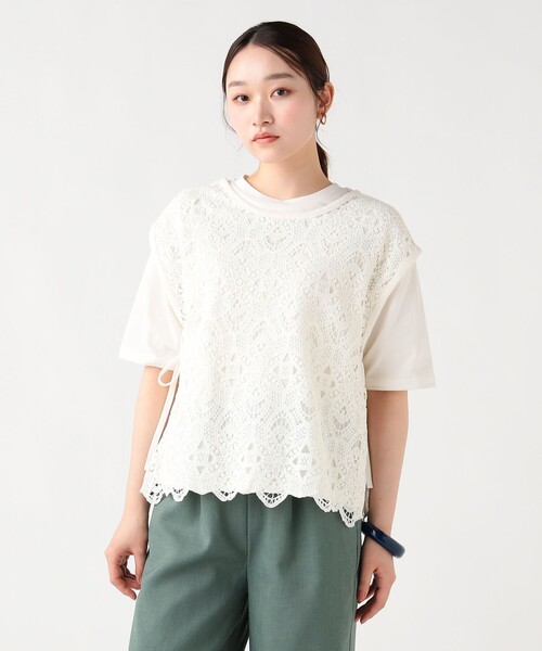 BEAMS HEART(ビームスハート)の「レースベスト セット 半袖 プルオーバー (セットアイテム)(Tシャツ/カットソー・レディース・オフホワイト/チャコールグレー/イエロー・FREE)」の6枚目の写真