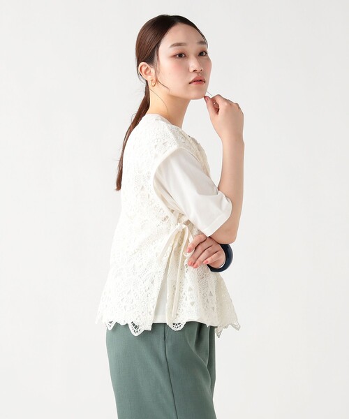 BEAMS HEART(ビームスハート)の「レースベスト セット 半袖 プルオーバー (セットアイテム)(Tシャツ/カットソー・レディース・オフホワイト/チャコールグレー/イエロー・FREE)」の7枚目の写真