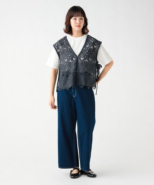 BEAMS HEART(ビームスハート)の「レースベスト セット 半袖 プルオーバー (セットアイテム)(Tシャツ/カットソー・レディース・オフホワイト/チャコールグレー/イエロー・FREE)」の8枚目の写真