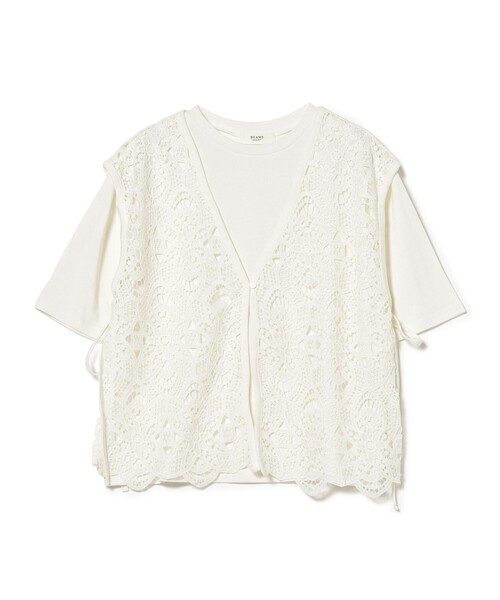 BEAMS HEART(ビームスハート)の「レースベスト セット 半袖 プルオーバー (セットアイテム)(Tシャツ/カットソー・レディース・オフホワイト/チャコールグレー/イエロー・FREE)」の12枚目の写真