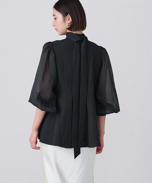 UR'S(ユアーズ)の「シアースリーブペプラムトップス×パンツ/セットアップ(セットアップ・レディース・ピンクベージュ/ブラック/ネイビー・M/S/L)」の2枚目の写真