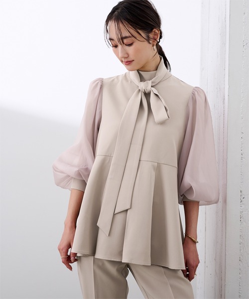UR'S(ユアーズ)の「シアースリーブペプラムトップス×パンツ/セットアップ(セットアップ・レディース・ピンクベージュ/ブラック/ネイビー・M/S/L)」の18枚目の写真