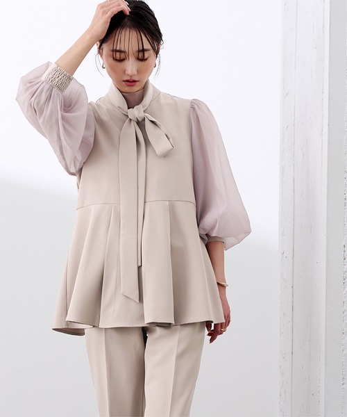 UR'S(ユアーズ)の「シアースリーブペプラムトップス×パンツ/セットアップ(セットアップ・レディース・ピンクベージュ/ブラック/ネイビー・M/S/L)」の10枚目の写真