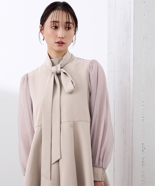 UR'S(ユアーズ)の「シアースリーブペプラムトップス×パンツ/セットアップ(セットアップ・レディース・ピンクベージュ/ブラック/ネイビー・M/S/L)」の4枚目の写真