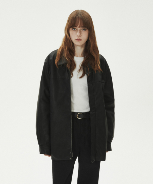 セール】VINTAGE WASHED COATING LEATHER PADDING_BLACK（ダウン