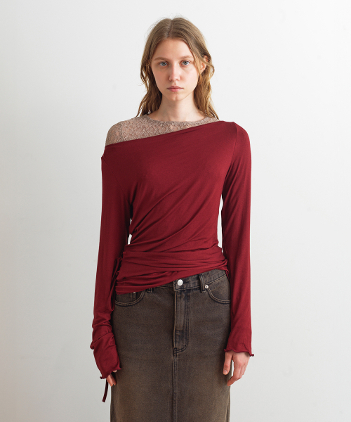 AOPT(アオプト)の「BOAT NECK TWO WAY STRAP TOP - WINE(Tシャツ/カットソー・レディース・その他・SMALL/MEDIUM)」の1枚目の写真