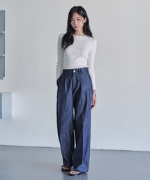 [リネンライク]2Pleats Wide Pants DCWPT012CPIndigo