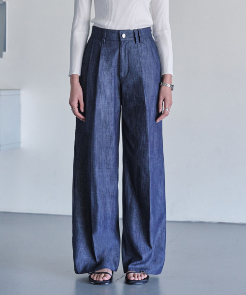 DECET WOMEN（デケット ウーマン）の「[リネンライク]2Pleats Wide Pants DCWPT012CPIndigo（デニムパンツ・レディース・その他・SMALL/MEDIUM/LARGE/X-SMALL）」の2枚目の写真