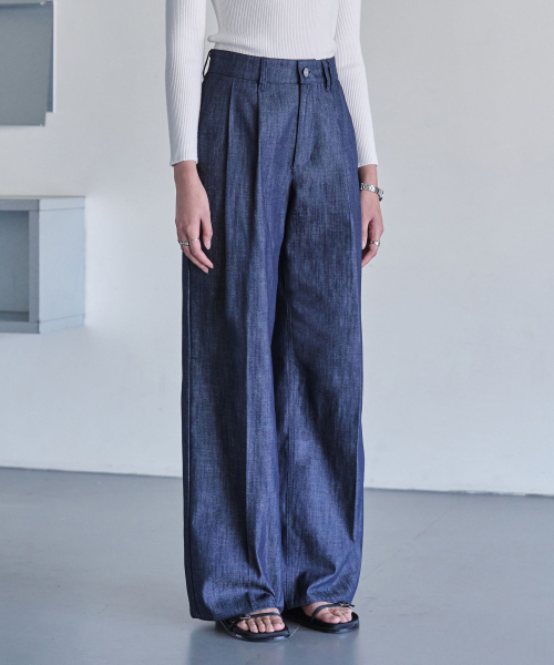 DECET WOMEN（デケット ウーマン）の「[リネンライク]2Pleats Wide Pants DCWPT012CPIndigo（デニムパンツ・レディース・その他・SMALL/MEDIUM/LARGE/X-SMALL）」の3枚目の写真