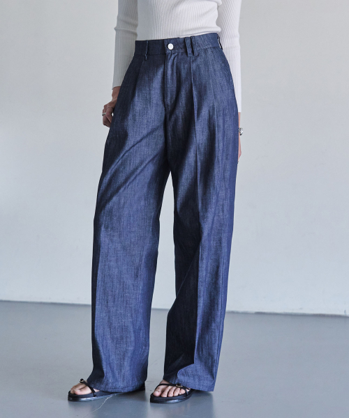 DECET WOMEN（デケット ウーマン）の「[リネンライク]2Pleats Wide Pants DCWPT012CPIndigo（デニムパンツ・レディース・その他・SMALL/MEDIUM/LARGE/X-SMALL）」の5枚目の写真