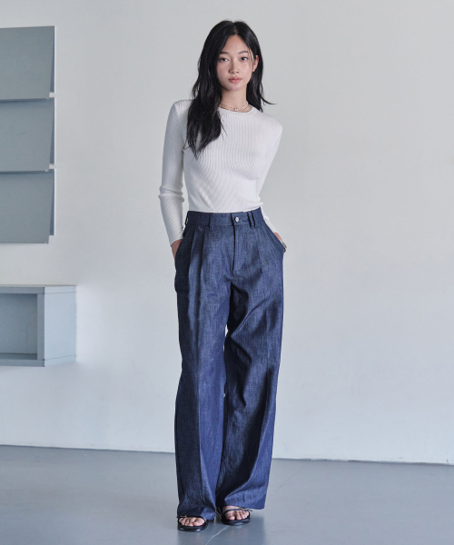 DECET WOMEN（デケット ウーマン）の「[リネンライク]2Pleats Wide Pants DCWPT012CPIndigo（デニムパンツ・レディース・その他・SMALL/MEDIUM/LARGE/X-SMALL）」の6枚目の写真
