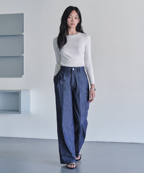 DECET WOMEN（デケット ウーマン）の「[リネンライク]2Pleats Wide Pants DCWPT012CPIndigo（デニムパンツ・レディース・その他・SMALL/MEDIUM/LARGE/X-SMALL）」の7枚目の写真