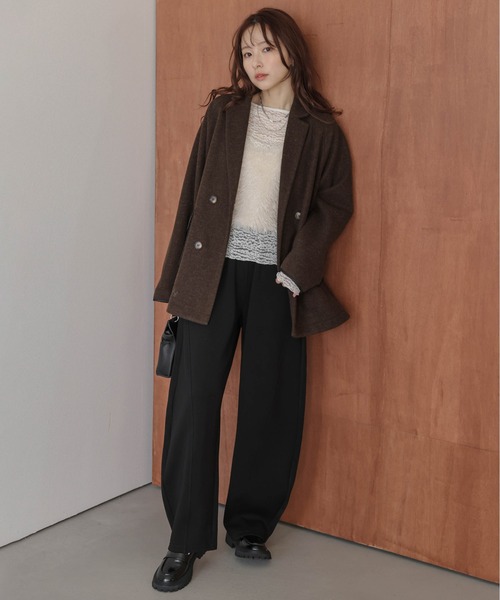 AMELY(エミリー)の「裏起毛 パネルライン フリース カーブパンツ(スウェットパンツ・レディース・カーキ/ブラック/グレー/ベージュ/モカ・フリー)」の16枚目の写真