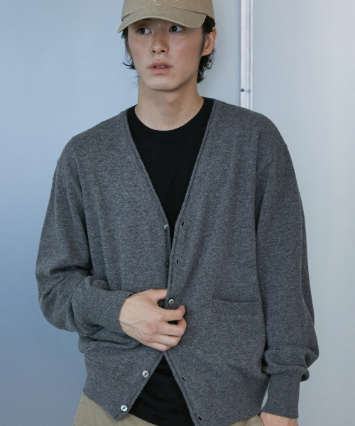 Экстрафайн вуэль V‑neck кардиган — меланж‑грей кардиган V‑neck