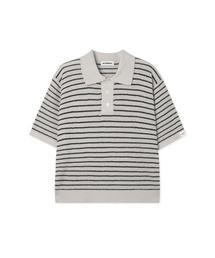 APOSTROPHE COMMA（アポストロフィコンマ）の「Striped waffle collar short-sleeved knit_ivory（ポロシャツ）」