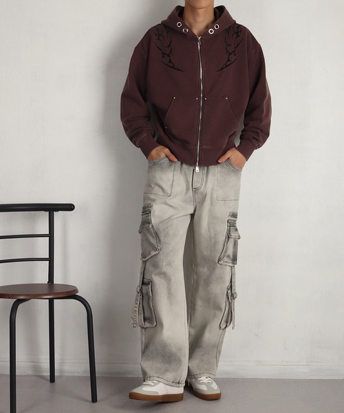 WESTSEA(ウエストシー)の「ケミカル加工 トライバル刺繍 ZIPパーカー(パーカー・メンズ・チャコール/ブラウン・M/L)」の10枚目の写真