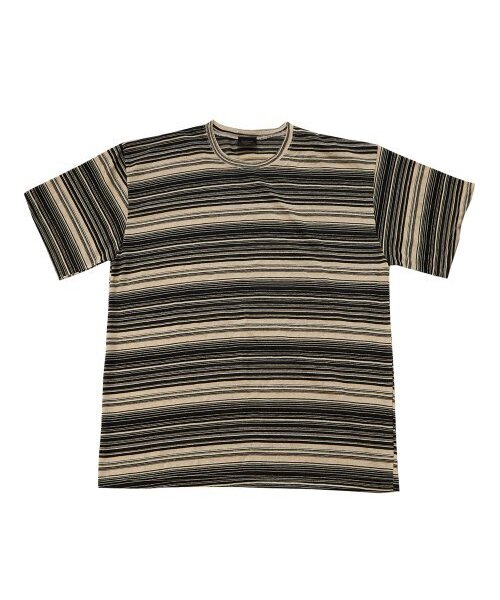 APOSTROPHE COMMA(アポストロフィコンマ)の「サマー ストライプ リネン 半袖Tシャツ (ブラック)(Tシャツ/カットソー・メンズ・ブラック・FREE)」の2枚目の写真